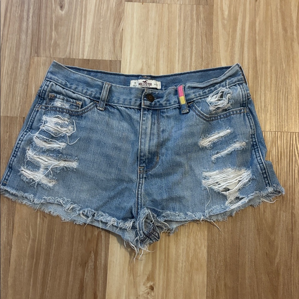Hollister Light Blue Ripped Denim Shorts